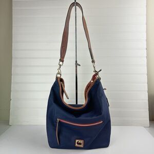 DOONEY & BOURKE Wayfarer Navy Blue Nylon Zip Hobo Leather Shoulder Bag Purse